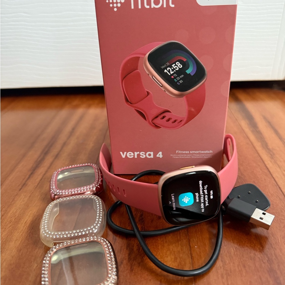 Fitbit Versa 4 Pink Smartwatch Bundle